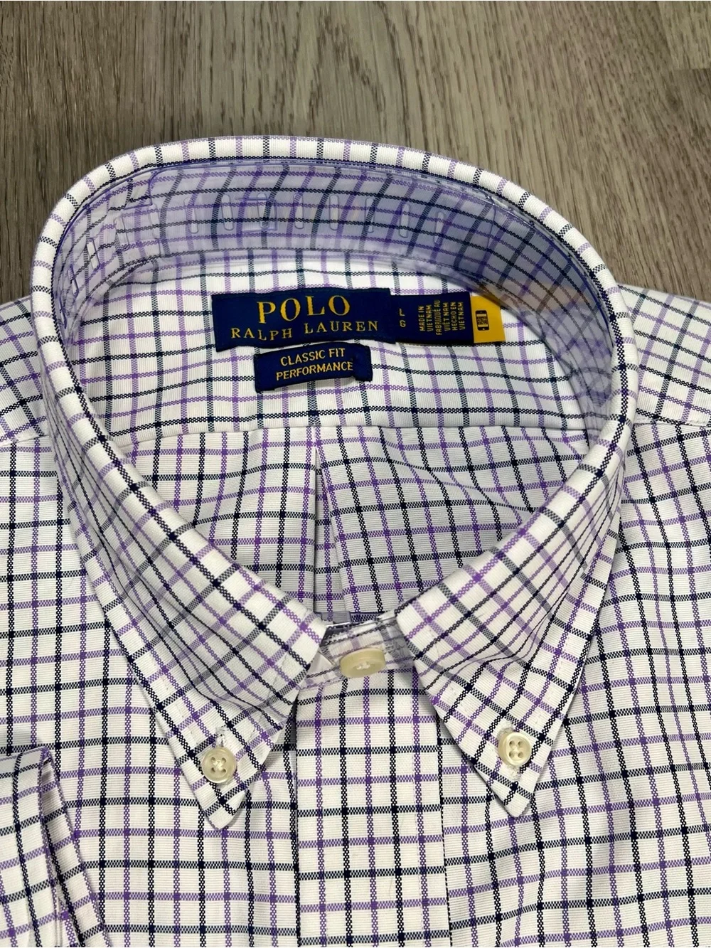 New Polo Ralph Lauren Button Down Men’s L Classic Fit Performance White Purple